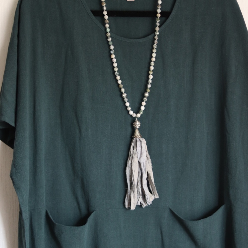 Gray silk tassel necklace